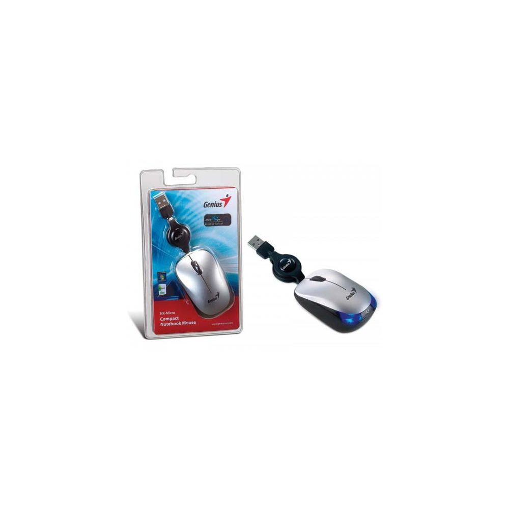 Mouse 31010126101NX-MICRO Prata USB com Cabo Retrátil Genius