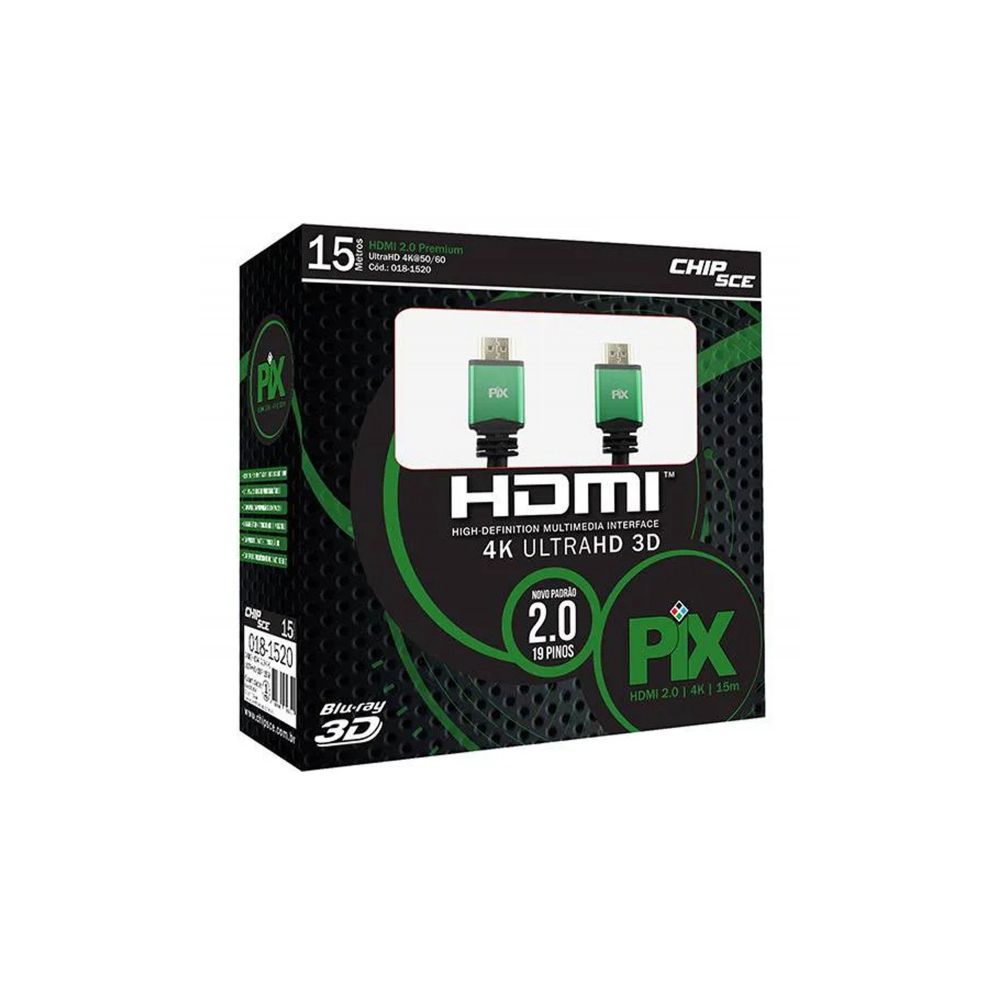 Cabo HDMI 15M 2.0 ULTRA HD 4K 3D - Pix