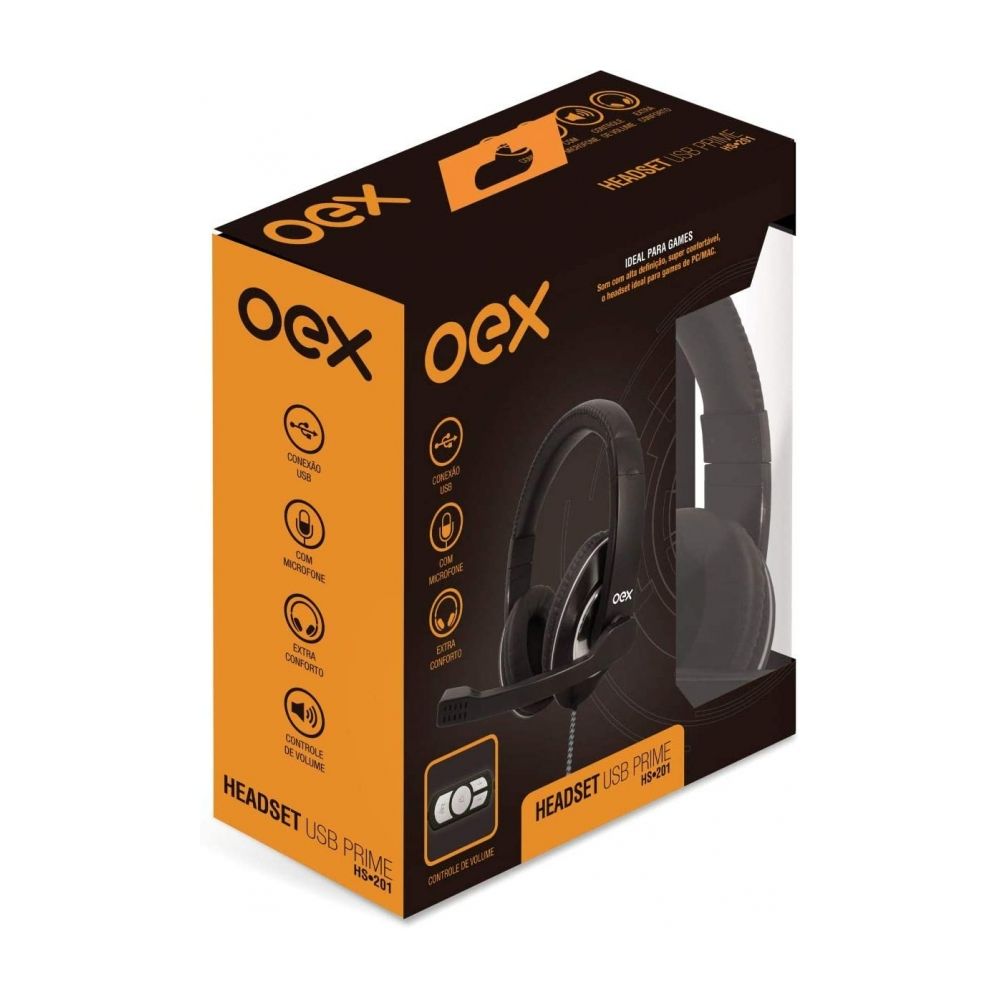 Headset USB Prime Microfone HS201 Preto - Oex
