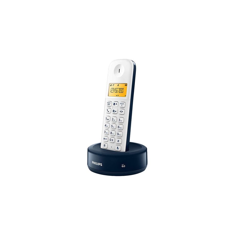 Telefone sem Fio Philips D130 com Identificador de Chamadas Branco e Azul  - Phi