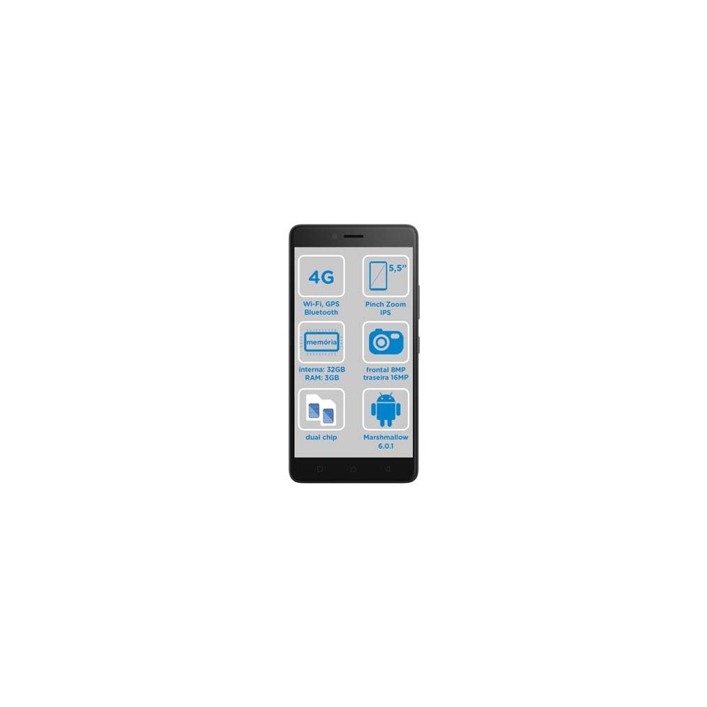 Smartphone Lenovo Vibe K6 Plus 32GB Grafite - Dual Chip 4G Câm. 16MP + Selfie 8MP Tela 5.5