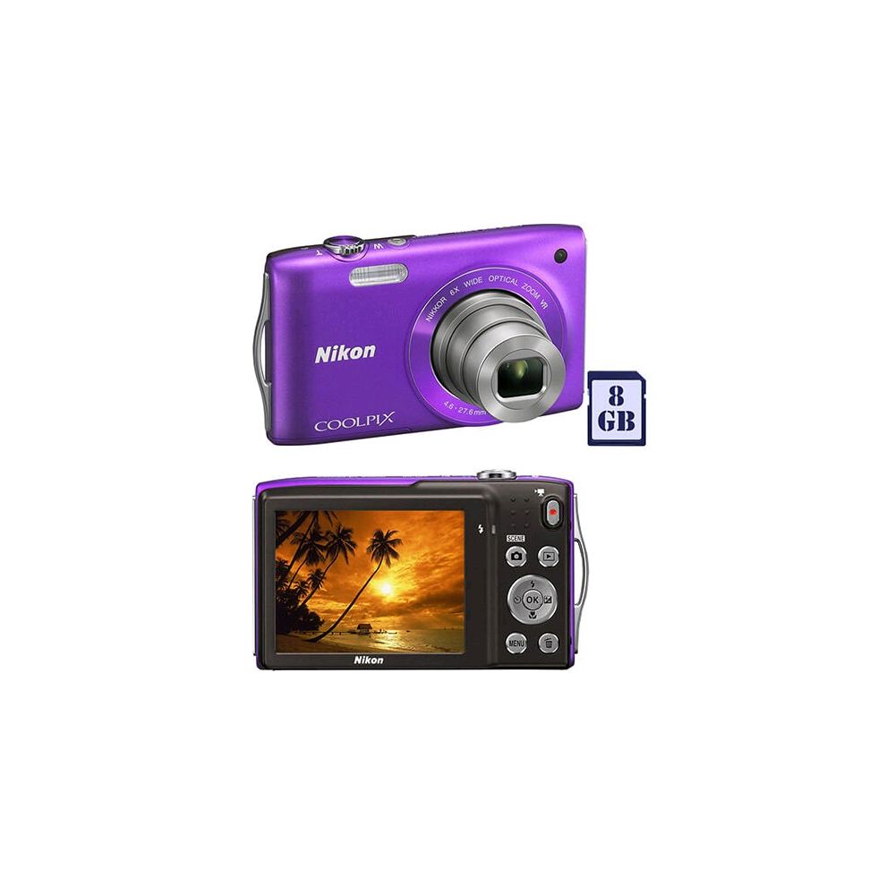 Câmera Digital Nikon Coolpix S3300 16MP 6x Zoom Óptico Cartão 8GB Roxo - Nikon