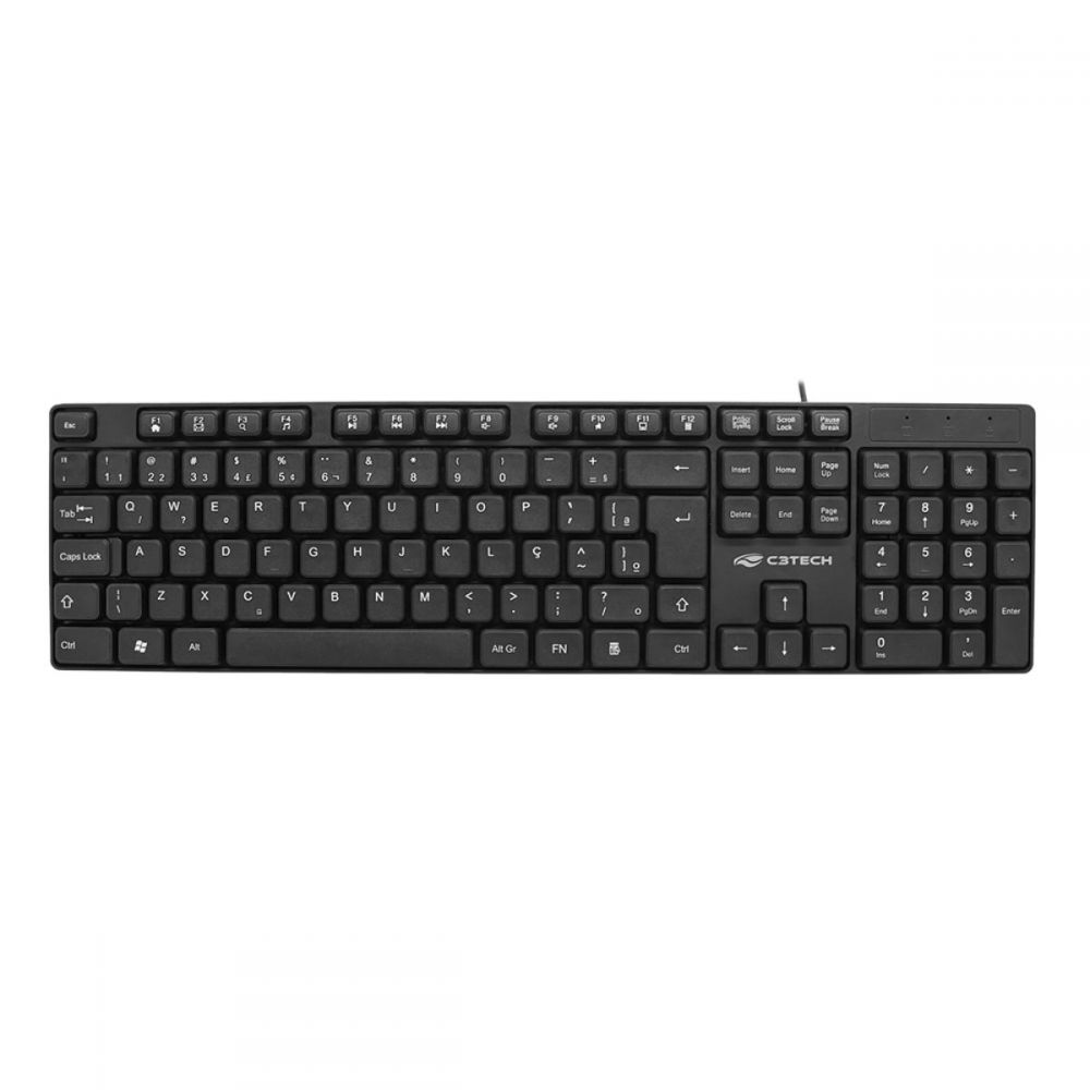 Teclado USB Multmídia KB-M10BK Preto - C3Tech