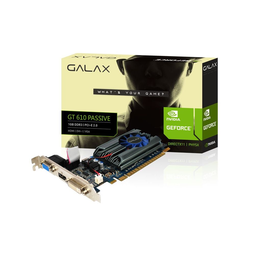 Placa de Vídeo GEFORCE GALAX GT Mainstream NVIDIA GT 610 Low Profile 1GB DDR3 64