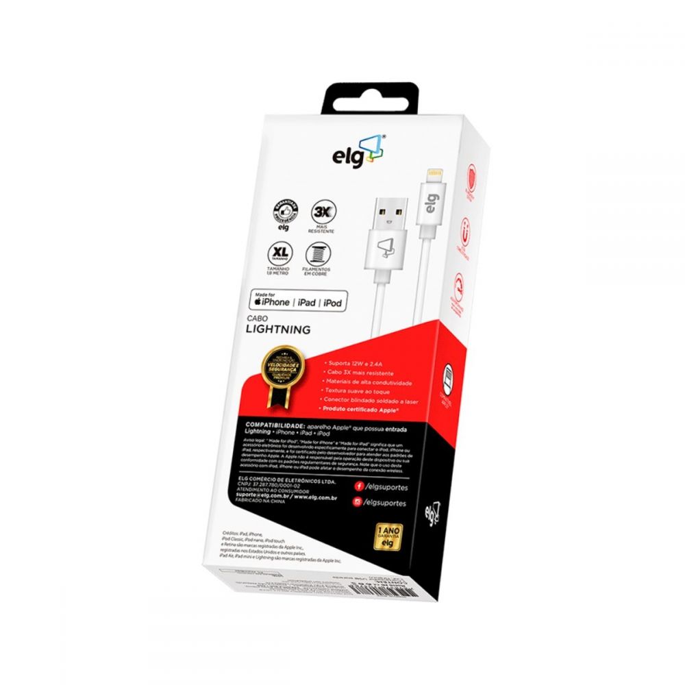 Cabo Lightning 3M 2.4A / 12W Branco C830 - ELG