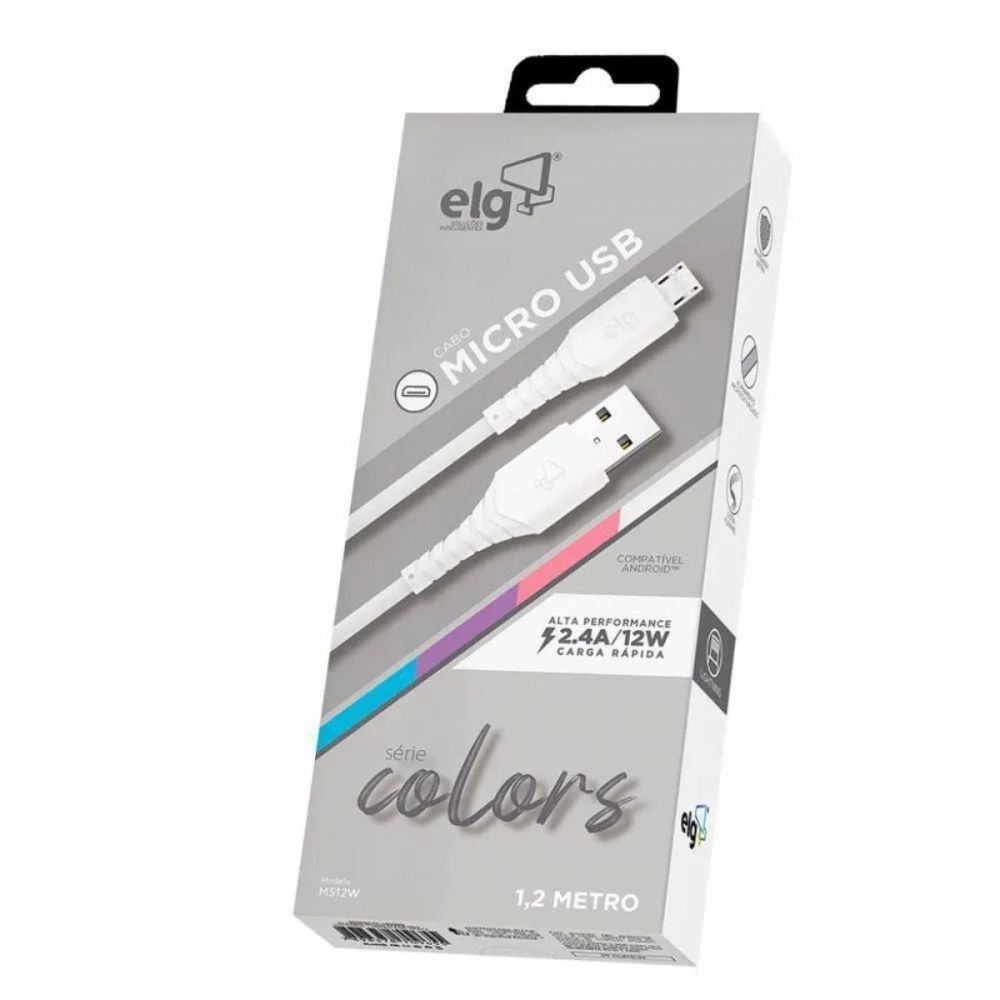 Cabo USB para micro USB 1,2M Branco M512W - Elg