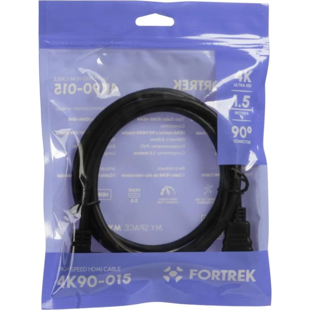 Cabo HDMI 2.0 4K 90º 1.5m 4K90-015 - Fortrek