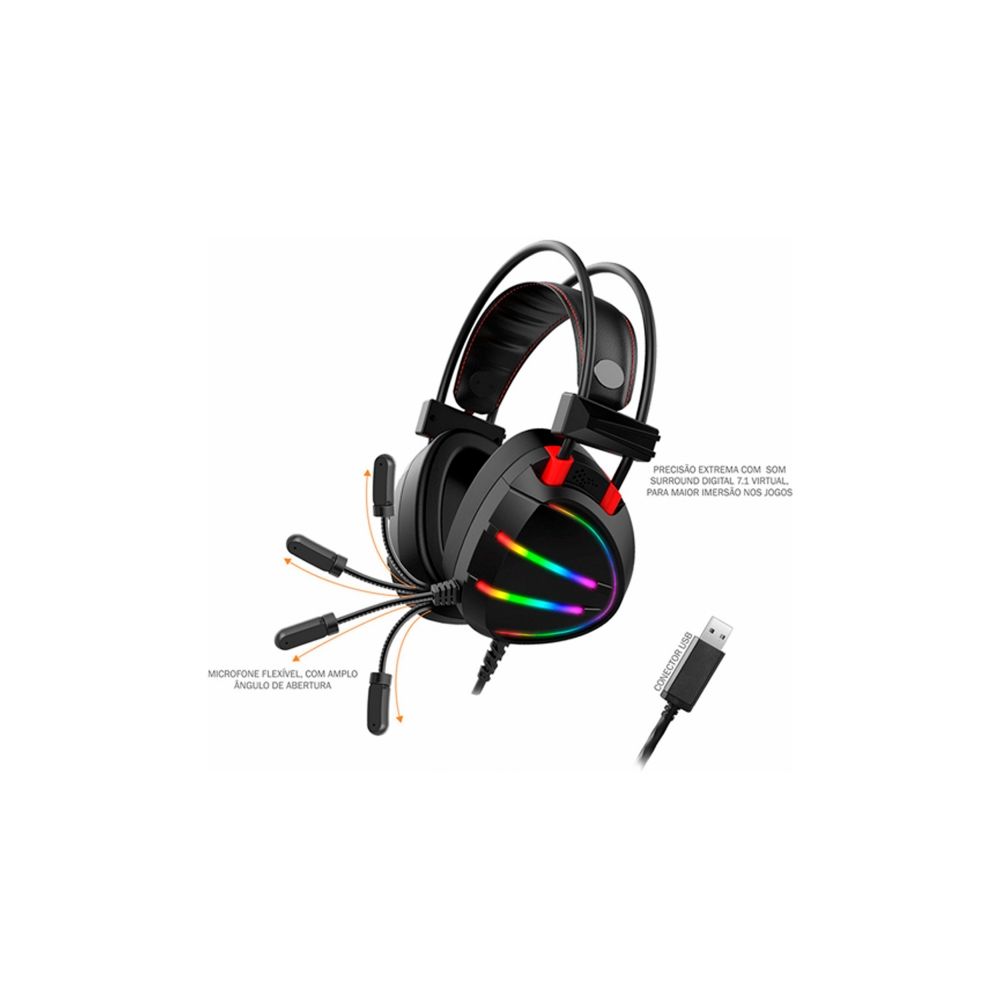 Headset Gamer com Microfone 7.1 AR70 LED RGB - K-Mex