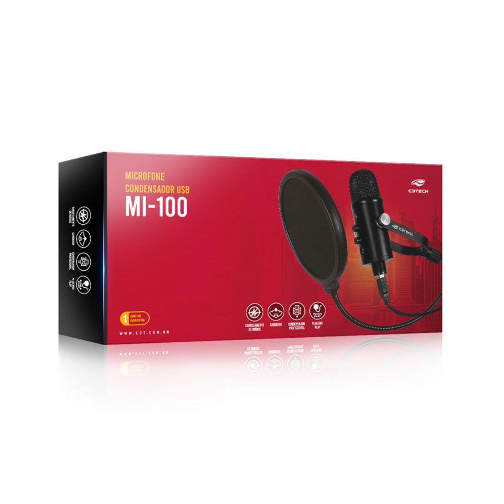 Microfone Streaming USB MI-100BK - C3Tech