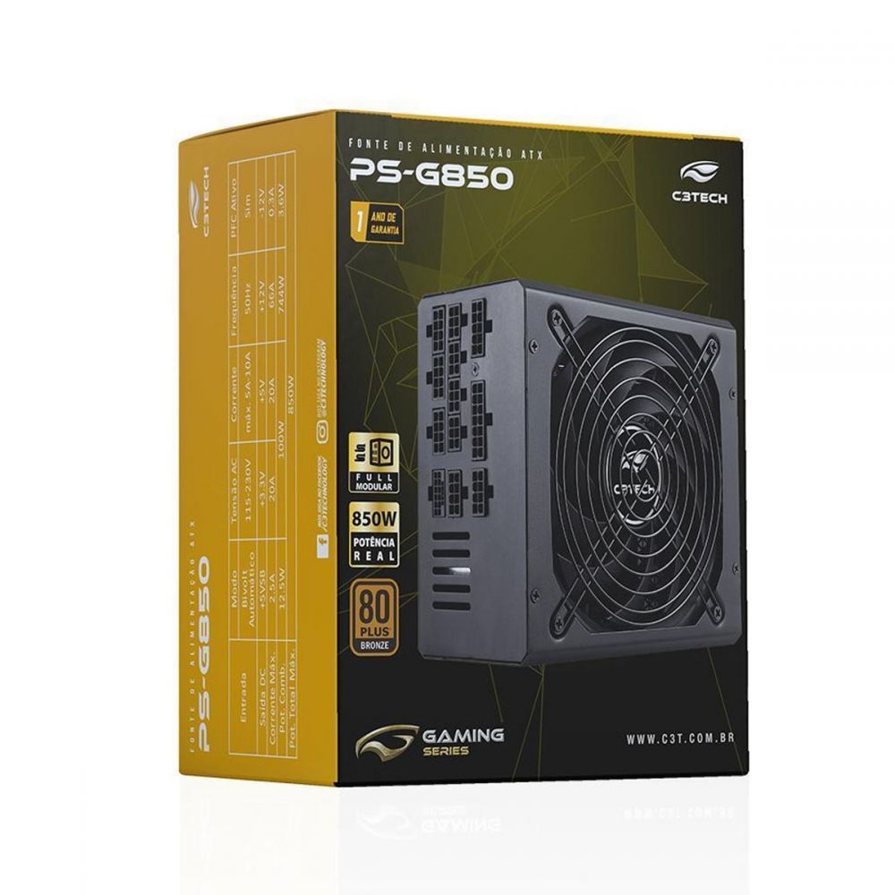 Fonte De Alimentação ATX 850W Bronze - C3tech