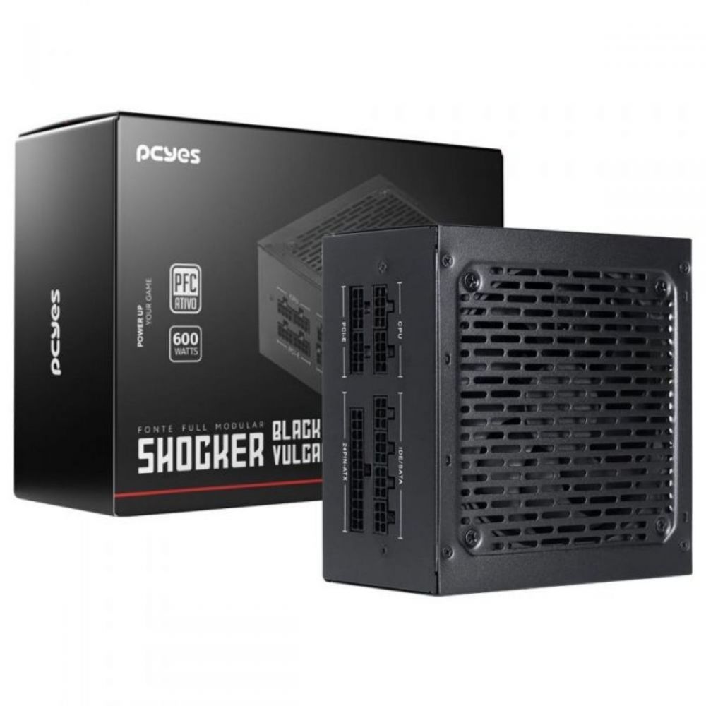 Fonte Gamer Shocker 600W Full Modular Black - PcYes