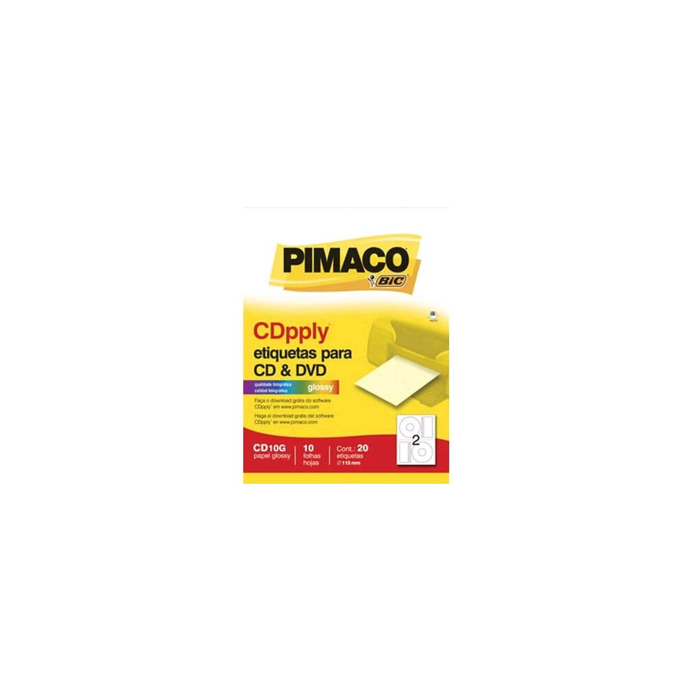 Etiqueta CD10G Glossy para CD/DVD 115mm c/ 20 - Pimaco