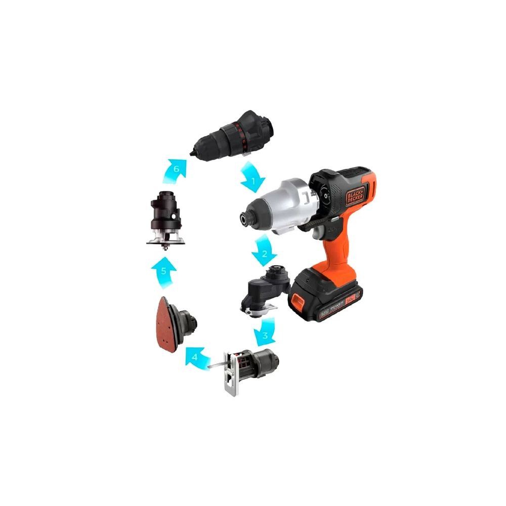 Jogo Ferramenta 6 Cabeçotes Intercambiáveis MTX20K6A-BR 20V - Black+Decker
