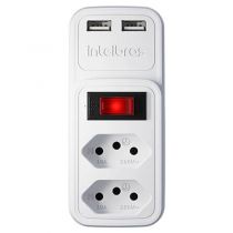 Adaptador Carregador c/ 2 Tomadas e 2 USB EAC 202 BRANCO - Intelbras