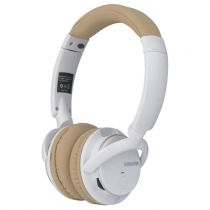 Fone de ouvido headphone Bluetooth Kimaster - Branco/Caramelo