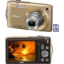 Câmera Digital Nikon Coolpix S3300 16MP 6x Zoom Óptico Cartão 8GB Dourada - Niko