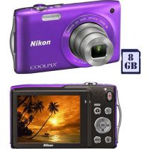 Câmera Digital Nikon Coolpix S3300 16MP 6x Zoom Óptico Cartão 8GB Roxo - Nikon