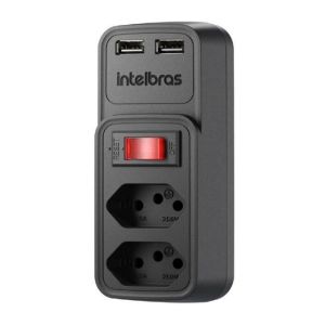 Adaptador Carregador de 2 Tomadas e 2 USB EAC 202 PRETO - Intelbras