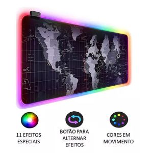 Mousepad Gamer Mapa Mundi RGB - Exbom